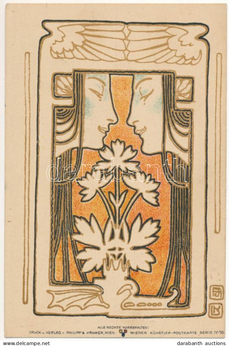 ** T1/T2 Art Nouveau Lady. Philipp & Kramer Wiener Künstler-Postkarte Serie IV/10. S: Josef Hoffmann, Leopold Kainradl - Zonder Classificatie