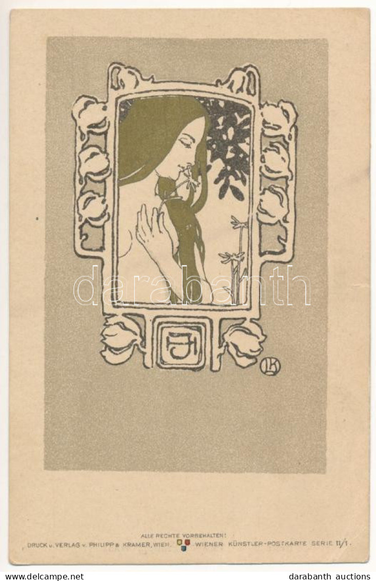 ** T2/T3 Art Nouveau Lady. Philipp & Kramer Wiener Künstler-Postkarte Serie II/1. S: Josef Hoffmann, Leopold Kainradl (E - Ohne Zuordnung