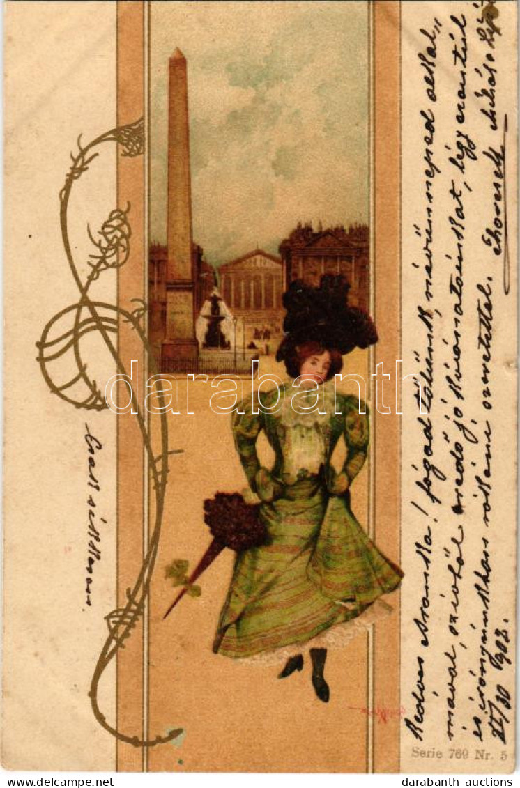 T2/T3 1902 Párizsi Hölgy / Parisian Lady. Art Nouveau Serie 769. Nr. 5. Litho S: Basch Árpád (fl) - Ohne Zuordnung