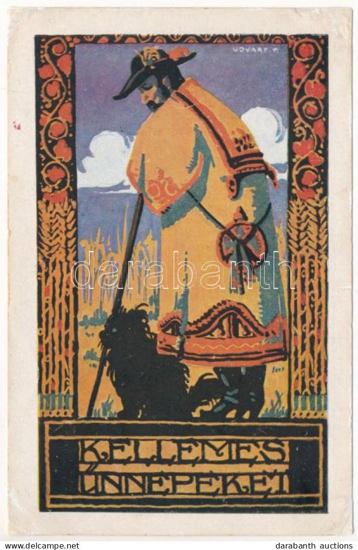 T3/T4 1922 Kellemes ünnepeket! Rigler József Ede Kiadása / Hungarian Greeting Art Postcard S: Udvary P. (r) - Ohne Zuordnung