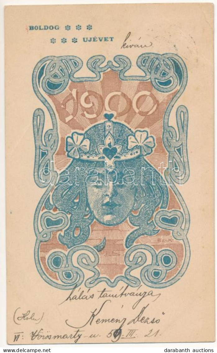 T3 1899 (Vorläufer) Boldog újévet 1900! Szecessziós Művészlap / Art Nouveau New Year Greetint Art S: Beck (EB) - Zonder Classificatie