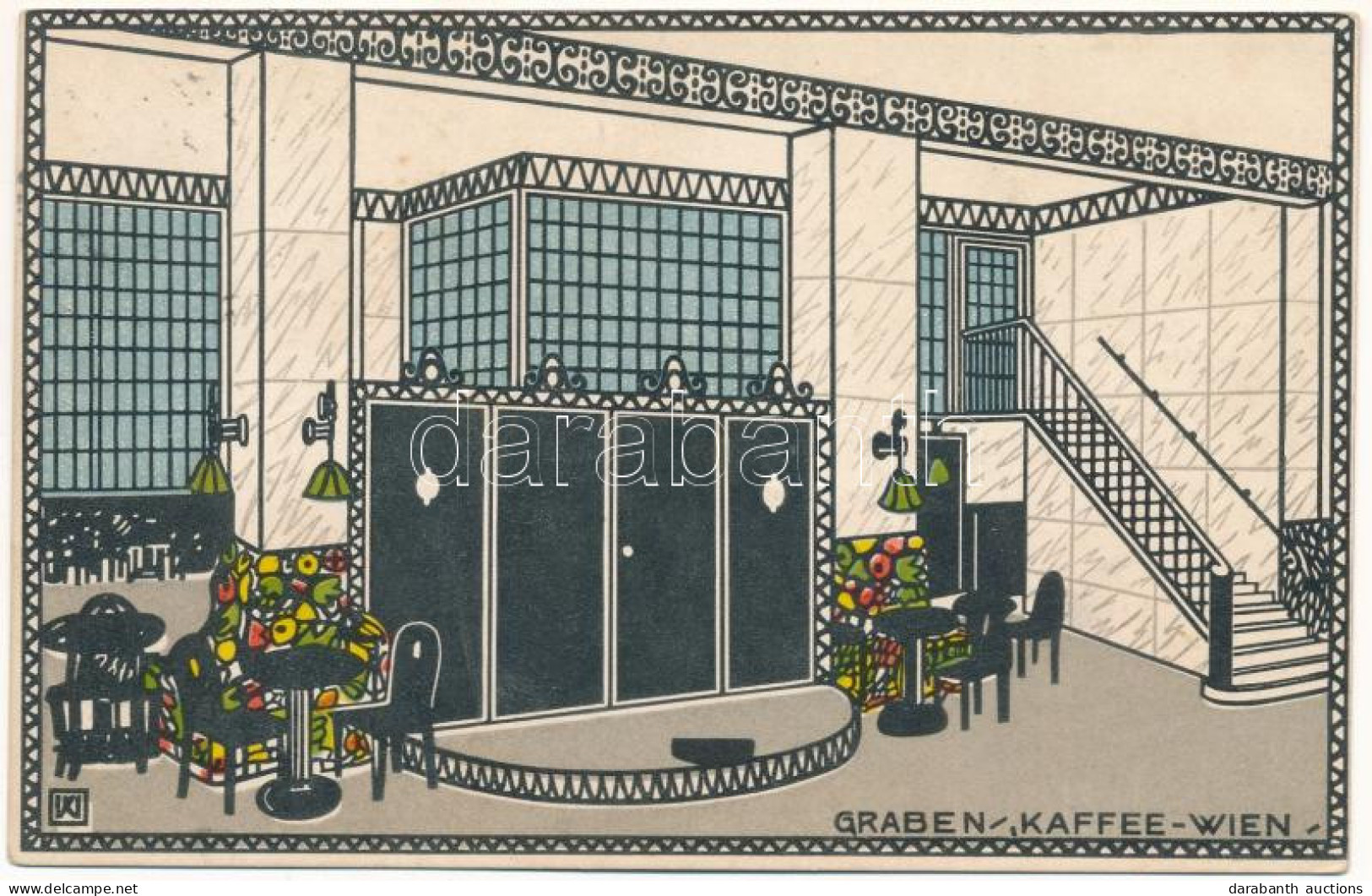 * T3 1915 Graben Kaffee Wien / Café Interior In Vienna, Wiener Werkstätte Style Art Postcard (Rb) - Non Classés