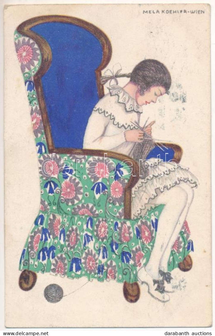 T2/T3 1917 Viennese Art Nouveau. Knitting Lady. B.K.W.I. 364-6. S: Mela Koehler (EK) - Zonder Classificatie