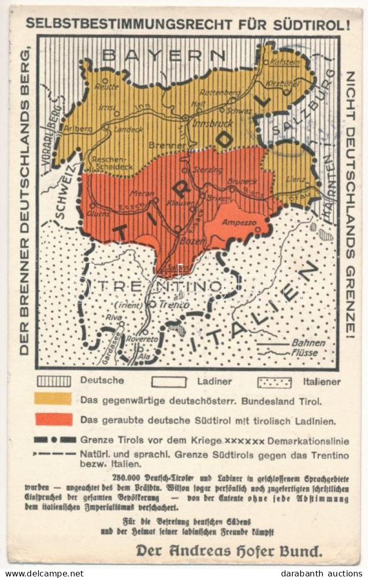 T2/T3 1922 Selbstbestimmungsrecht Für Südtirol! Der Brenner Deutschlands Berg, Nicht Deutschland Grenze! Der Andreas Hof - Zonder Classificatie