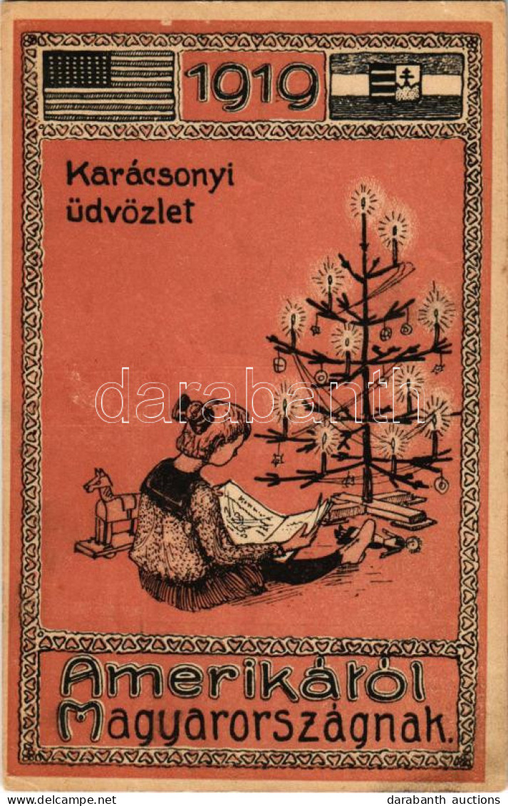 ** T2/T3 1919 Karácsonyi üdvözlet Amerikáról Magyarországnak. Nem Képeslap Hátoldalú Propagandalap / Hungarian Military  - Non Classés
