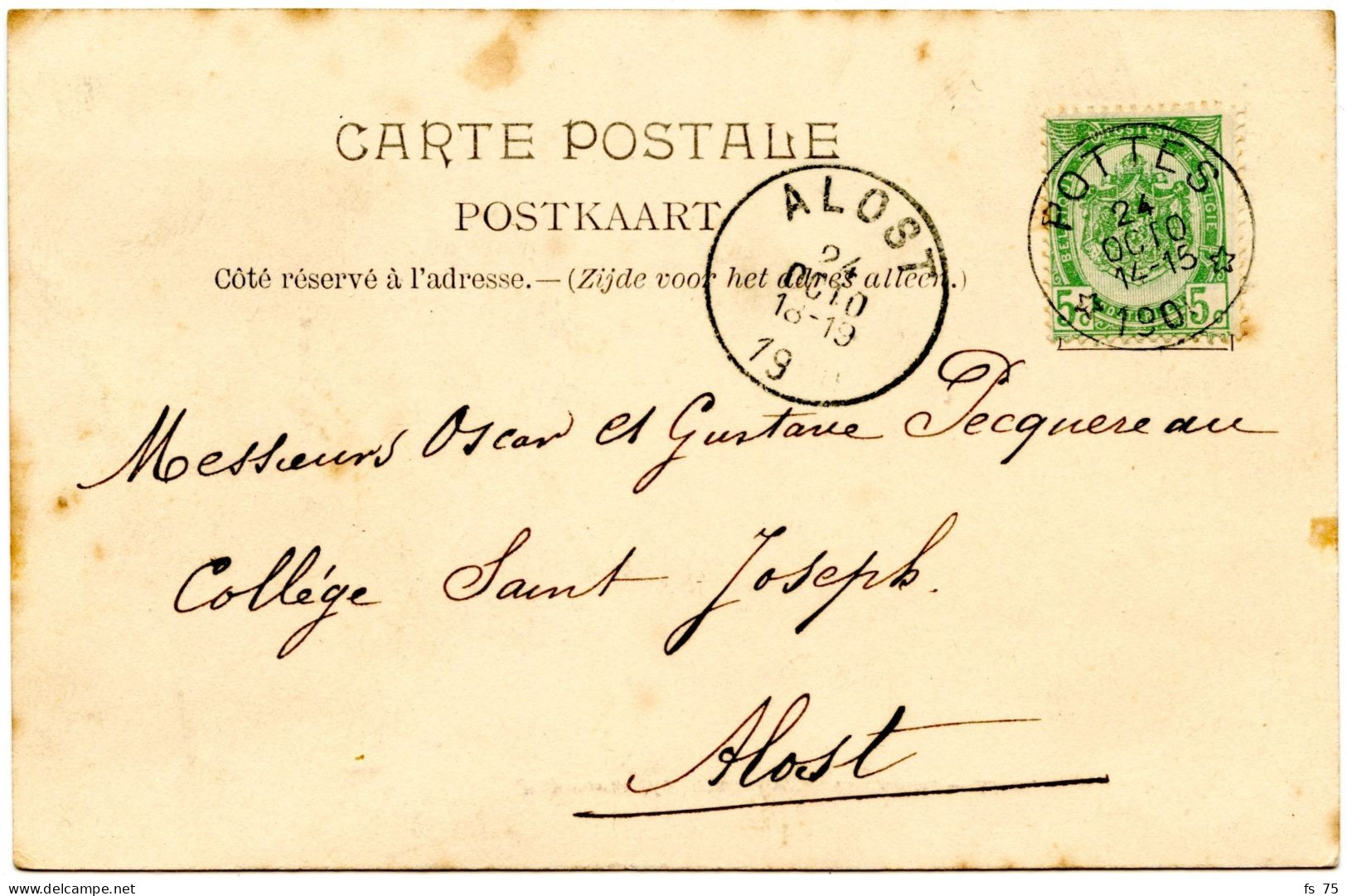 BELGIQUE - COB 56 SIMPLE CERCLE RELAIS A ETOILES POTTES SUR CARTE POSTALE, 1900 - Sterstempels