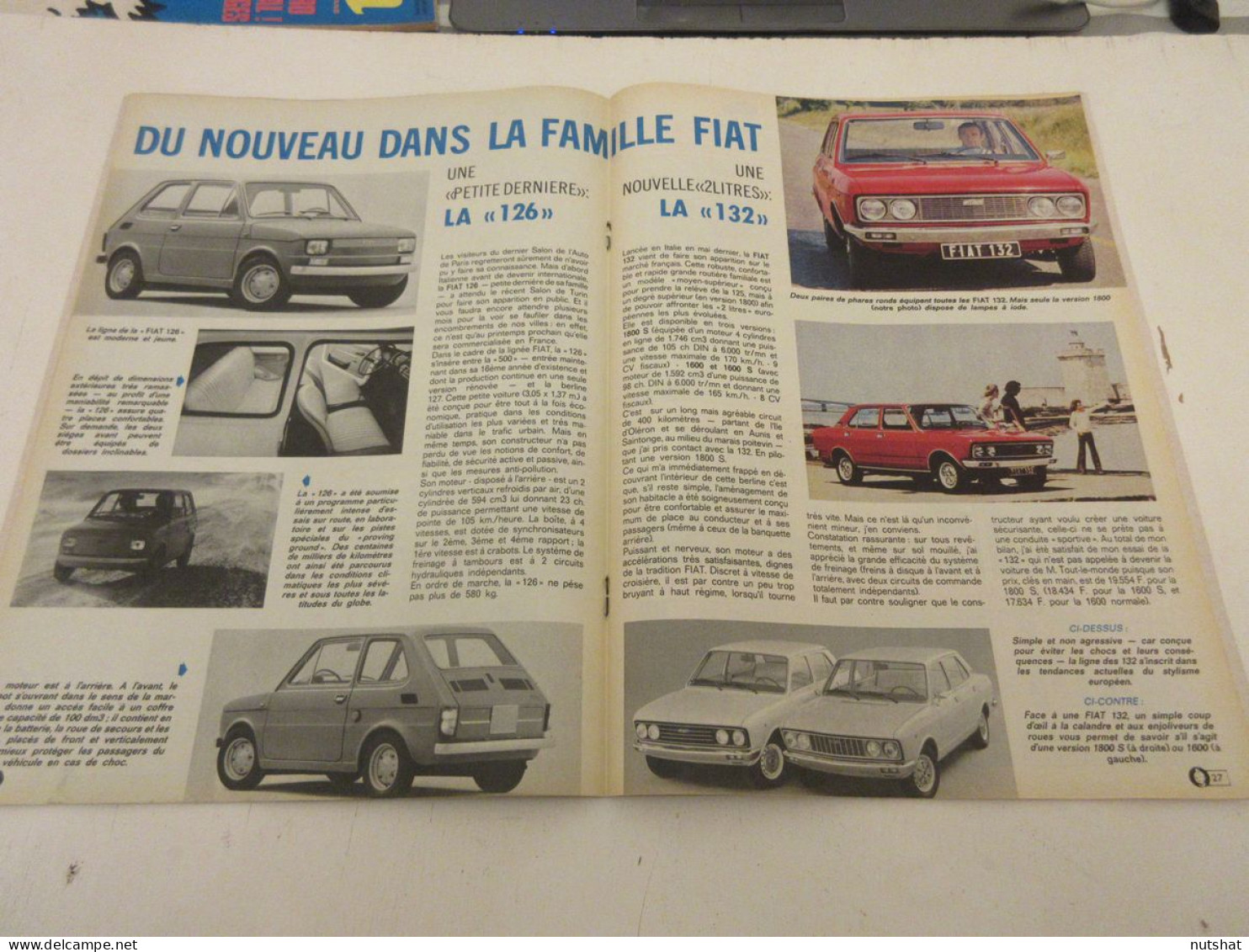 TINTIN 1258 07.12.1972 CINEMA TINTIN Et Le LAC Aux REQUINS AUTO FIAT 126 Et 132  - Tintin