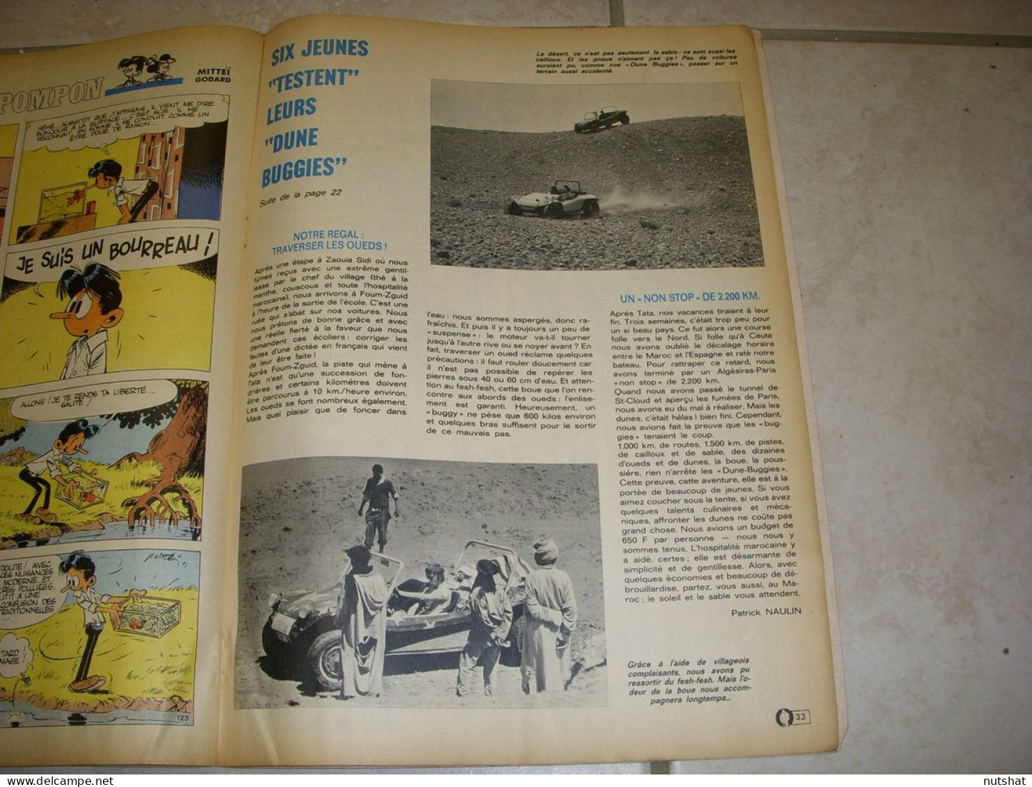 TINTIN 1184 08.07.1971 PARIS MAROC TEST "DUNE BUGGIES" CARICATURE Jerry LEWIS    - Kuifje