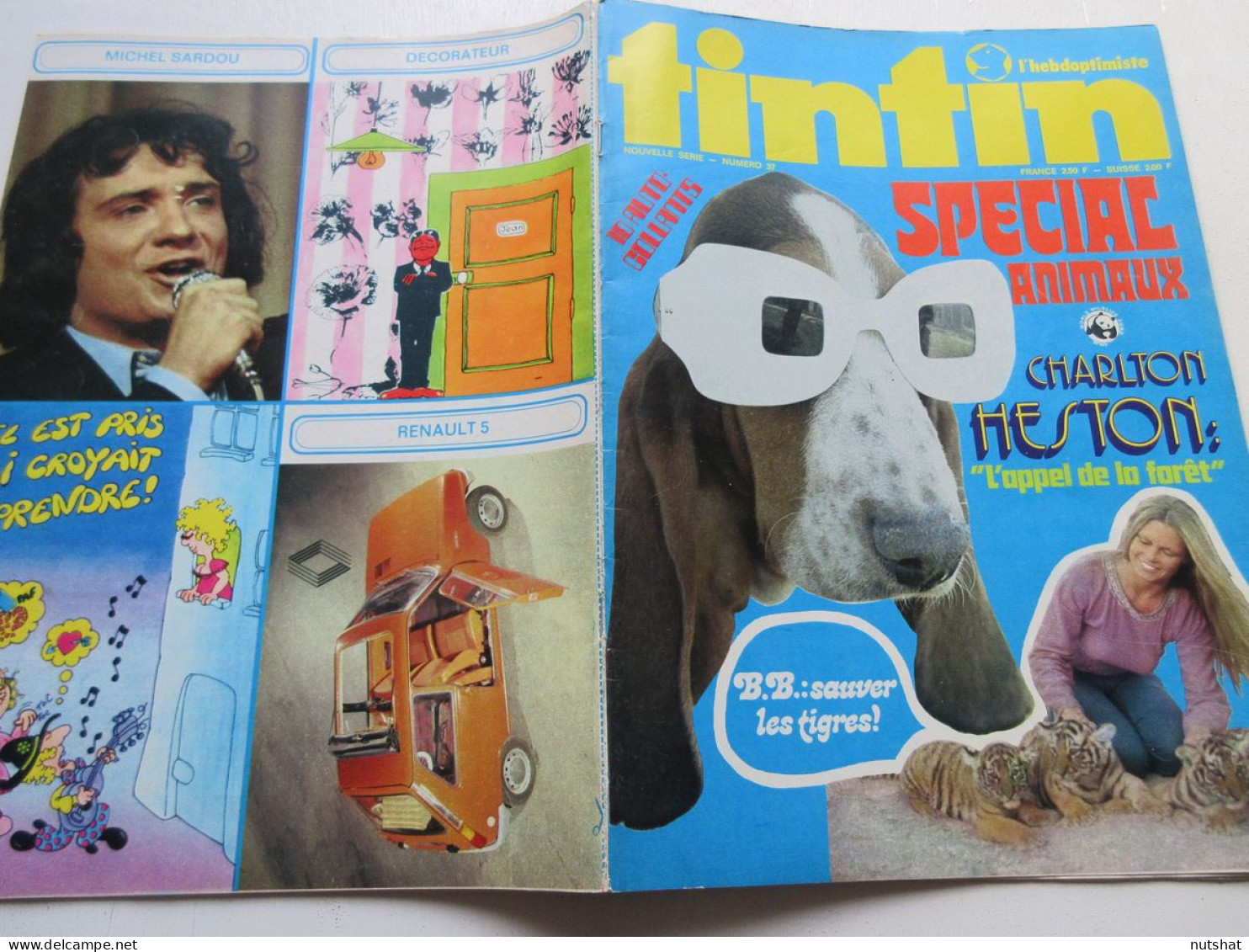 TINTIN 037 18.08.1973 SPECIAL ANIMAUX Brigitte BARDOT CINEMA Charlton HESTON     - Tintin
