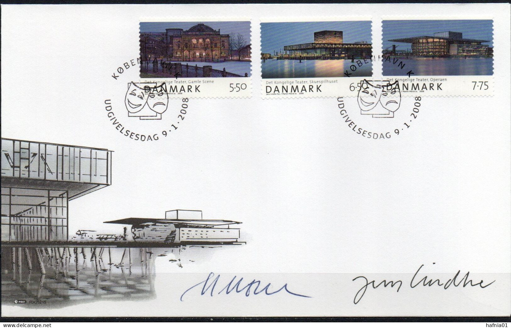 Martin Mörck. Denmark 2008. New Theater Of The Danish National Theater. Michel 1486 - 1488 FDC. Signed. - FDC