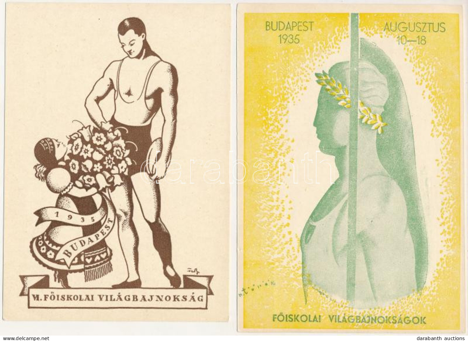 ** 1935 Budapesti VI. Főiskolai Világbajnokságok S: N. Török - 2 Db Régi Sport Reklám Képeslap / 6th International Unive - Non Classés