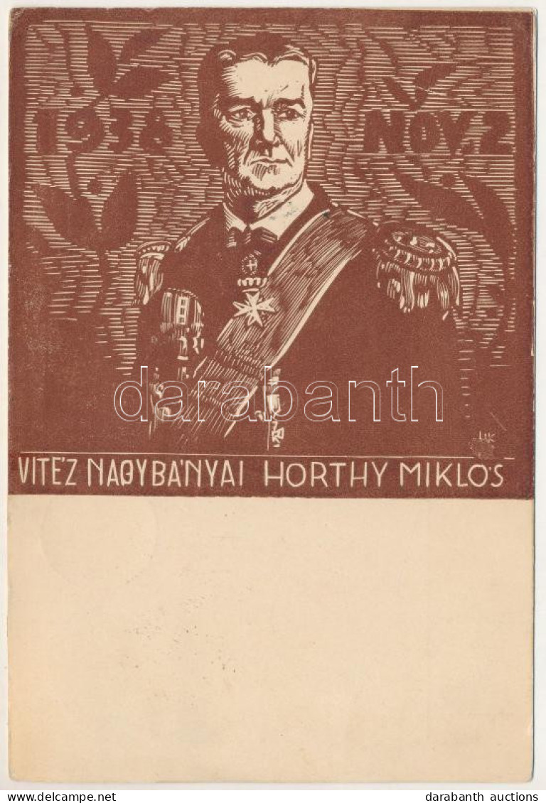 T2/T3 1938 Nov. 2. - Vitéz Nagybányai Horthy Miklós. Fametszet / Woodcut S: Harmos K. + "1938 Komárom Visszatért" So. St - Non Classés