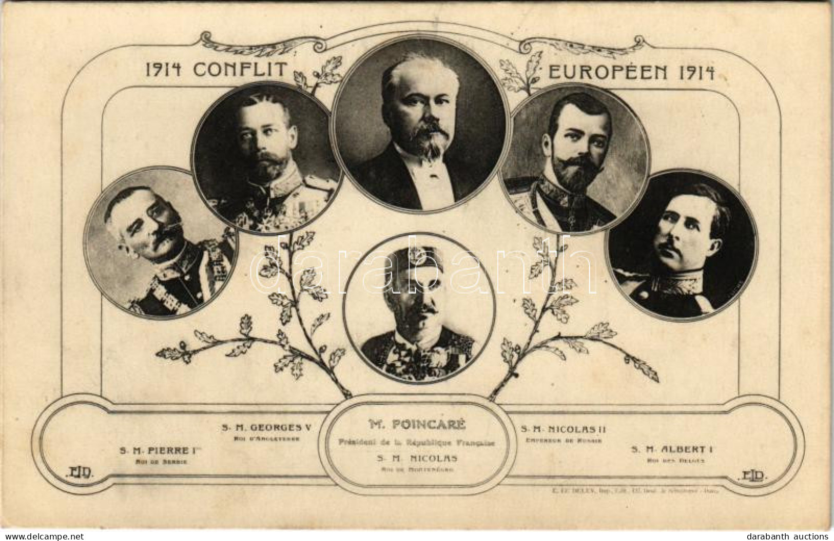 ** T2/T3 1914 Conflit Européen: S.M. Pierre I, S.M. Georges V, M. Poincare, S.M. Nicholas, S.M. Nicholas II, S.M. Albert - Unclassified