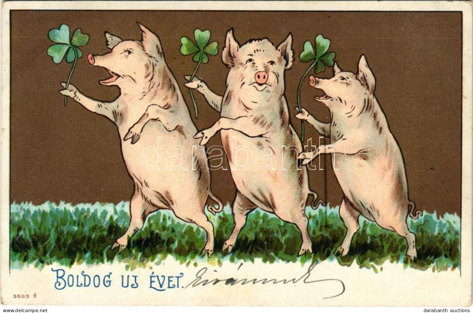 T2/T3 1901 Boldog Újévet! / New Year Greeting Art Postcard With Pigs Holding Clovers. Litho (EK) - Zonder Classificatie