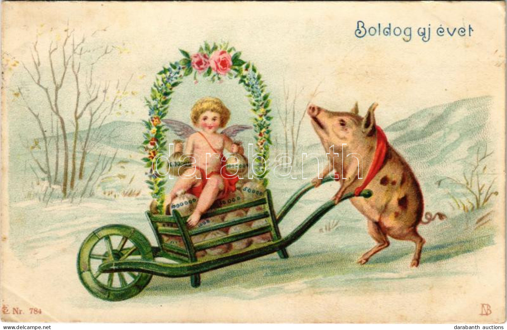 T2/T3 Boldog új évet! Malac Talicska / New Year Litho Greeting, Pig Wheelbarrow (EK) - Ohne Zuordnung