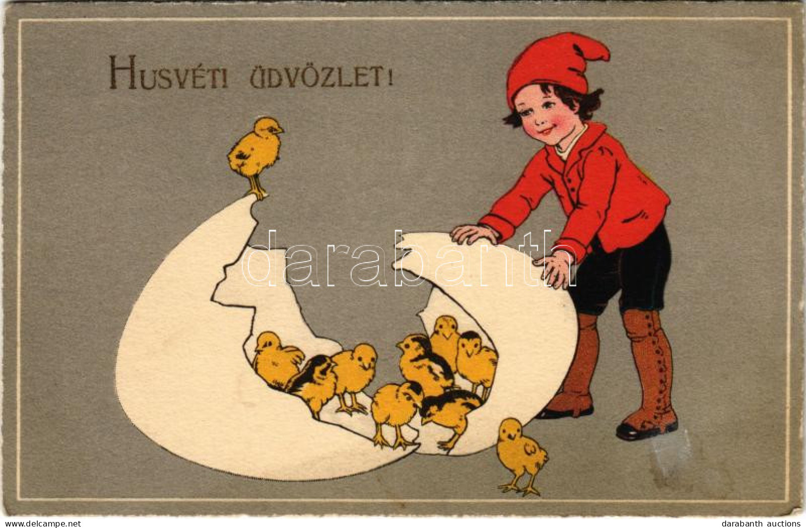 ** T2 Húsvéti üdvözlet! Tojás Csibékkel / Easter Greeting, Egg With Chicken. Meissner & Buch Künstler-Postkarten Serie 2 - Ohne Zuordnung