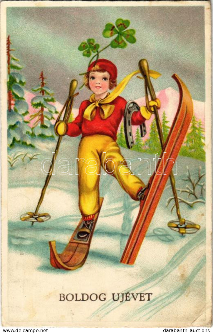 T2/T3 1941 Boldog újévet! Síelő Gyerek, Téli Sport / New Year Greeting, Skiing Child, Winter Sport. B. Co. B. 4974/3. Li - Zonder Classificatie