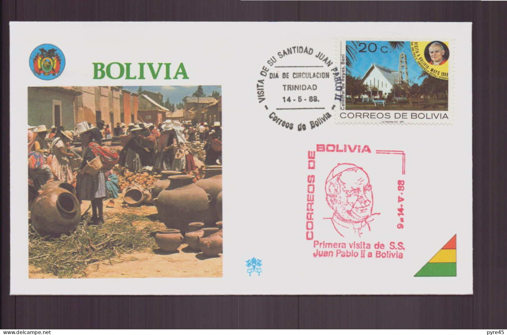 Bolivie, FDC, Enveloppe Du 14 Mai 1988 " Visite Du Pape Jean-Paul II à Trinidad - Uruguay