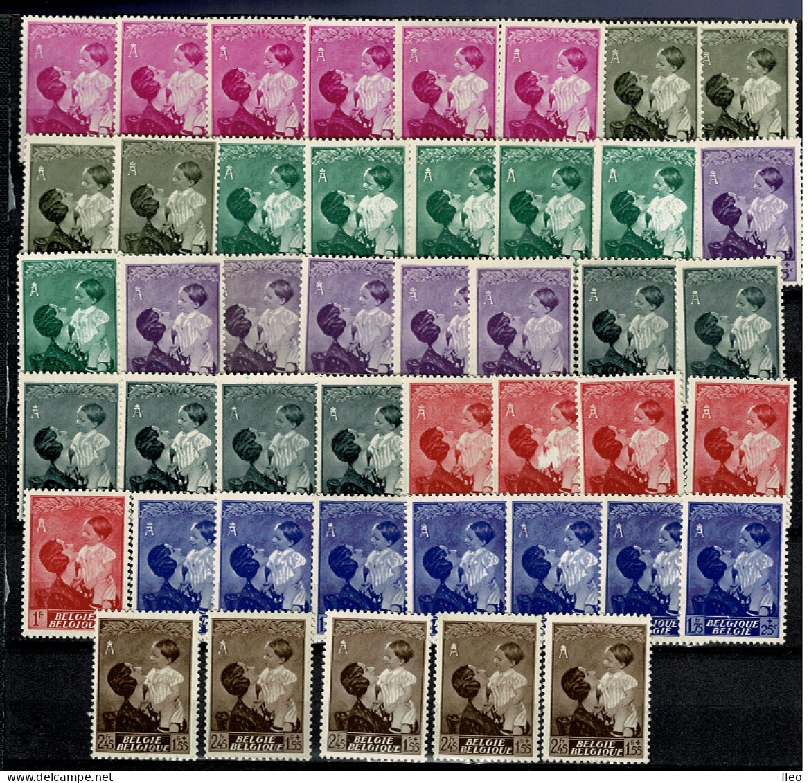 1937 447/454* (lot 40 Timbres) : Serie Reine ASTRID - Neufs