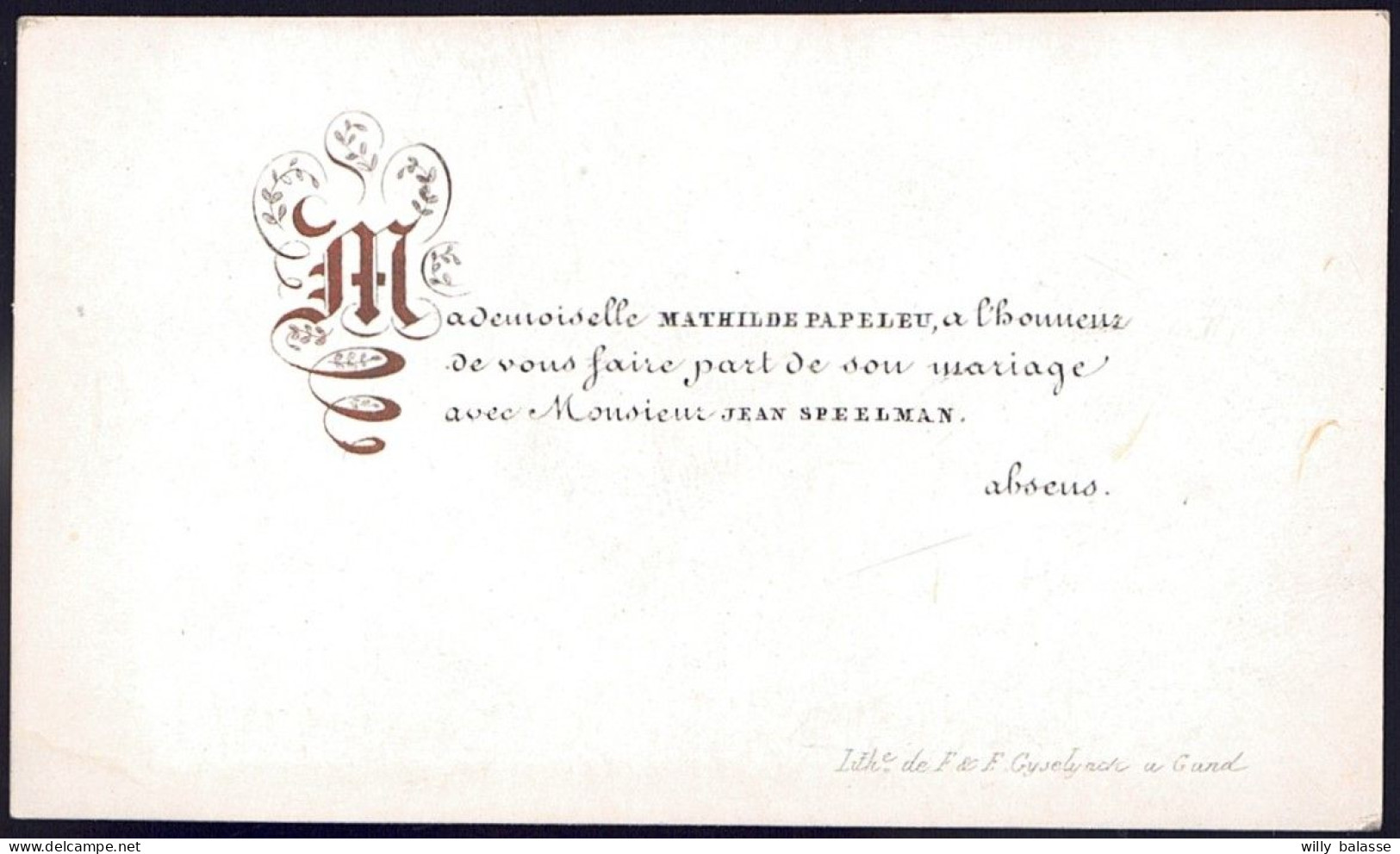 +++ Carte Porcelaine - Faire Part De Mariage - Melle Mathilde PAPELEU - SPEELMAN  // - Cartoline Porcellana