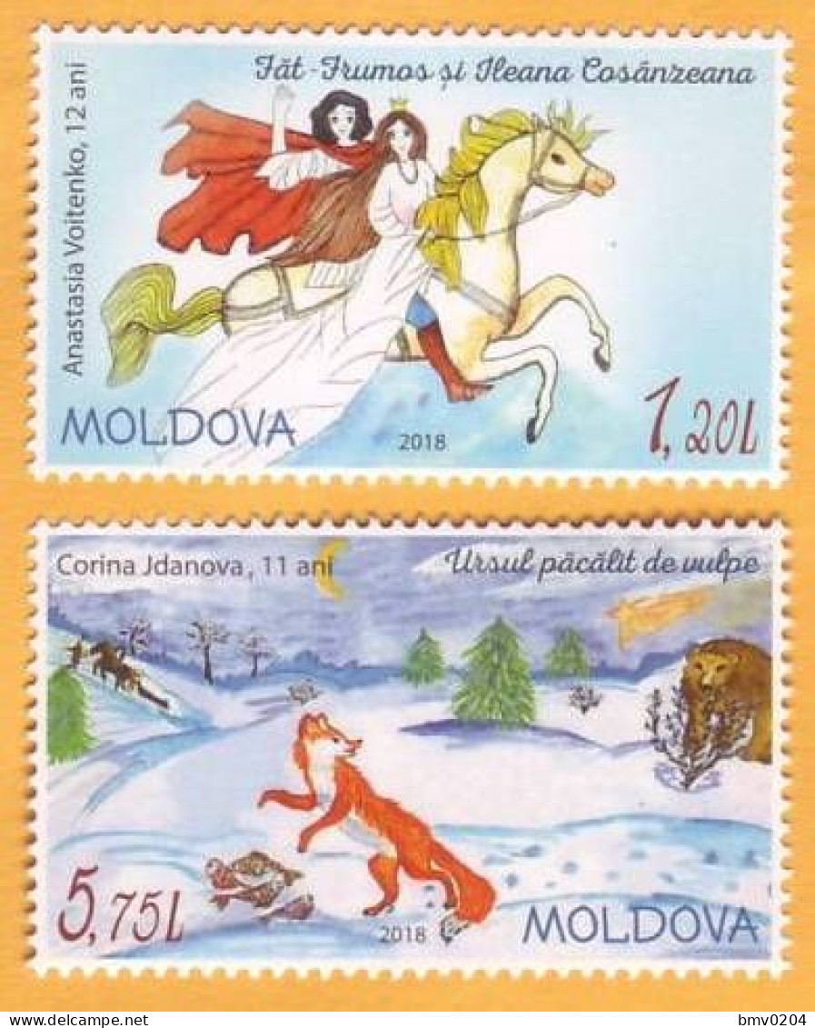 2018 Moldova Moldavie Heroes Of Moldovan Fairy Tales. Fox. Horse. Children's Drawings. 2v Mint - Fairy Tales, Popular Stories & Legends