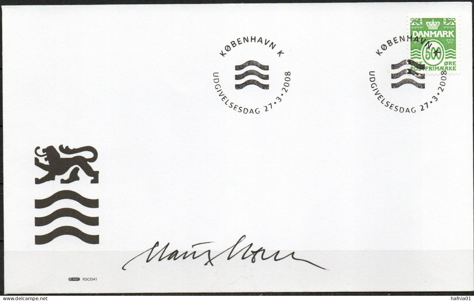 Martin Mörck. Denmark 2008. Wavy Lines. Michel 1490 FDC. Signed. - FDC