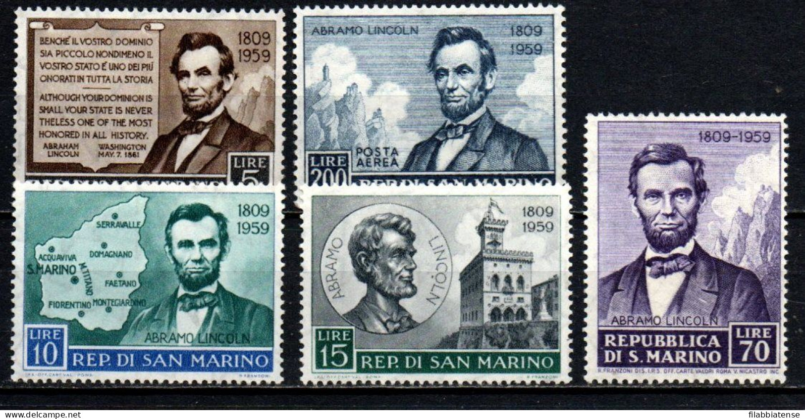 1959 - San Marino 497/500 + PA 129 Nascita Di A. Lincoln   +++++++ - Unused Stamps