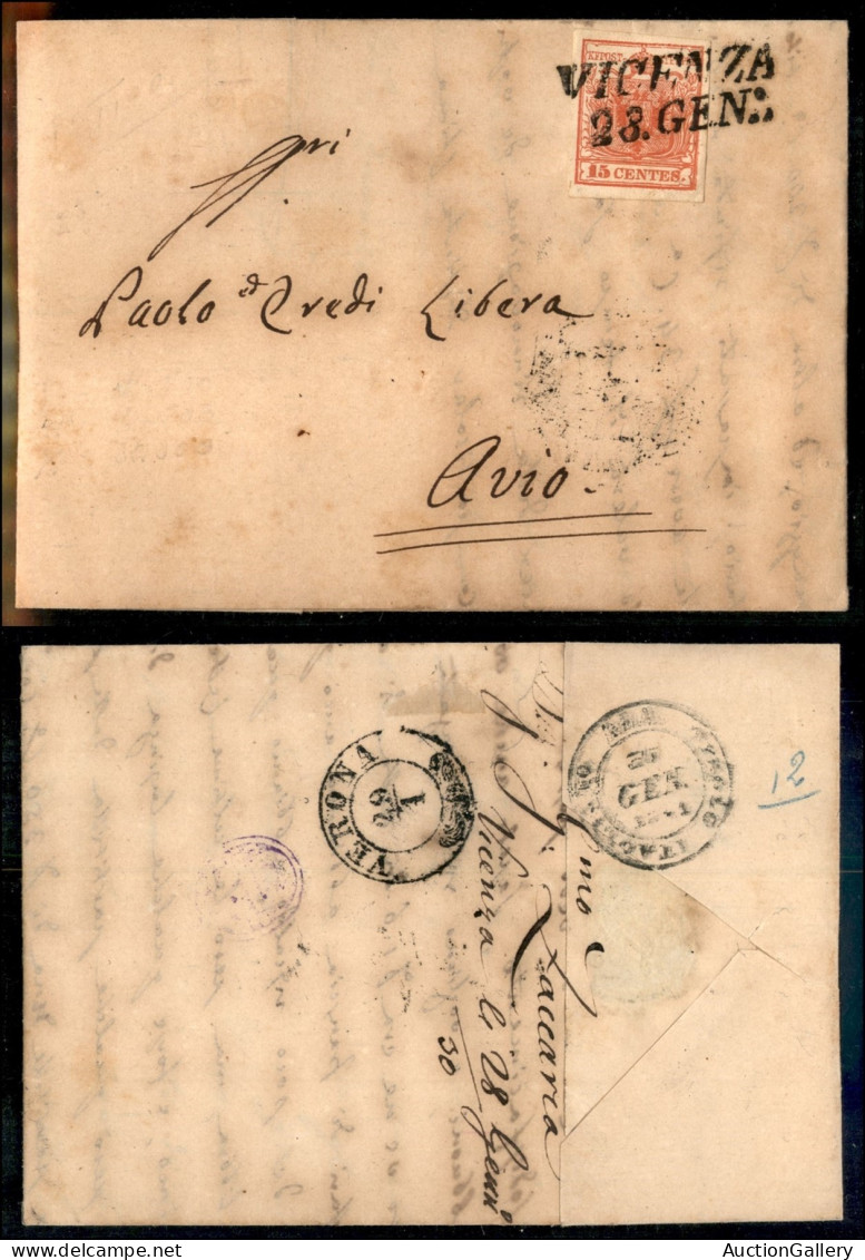 Antichi Stati Italiani - Lombardo Veneto - 15 Cent (3) Su Lettera Da Vicenza A Avio Del 28.1.51 (160) - Andere & Zonder Classificatie