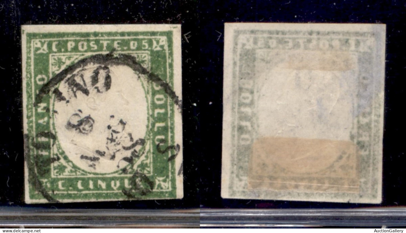 Antichi Stati Italiani - Sardegna - 1858 - 5 Cent (13Af - Verde Giallo Chiaro) Usato (350) - Other & Unclassified