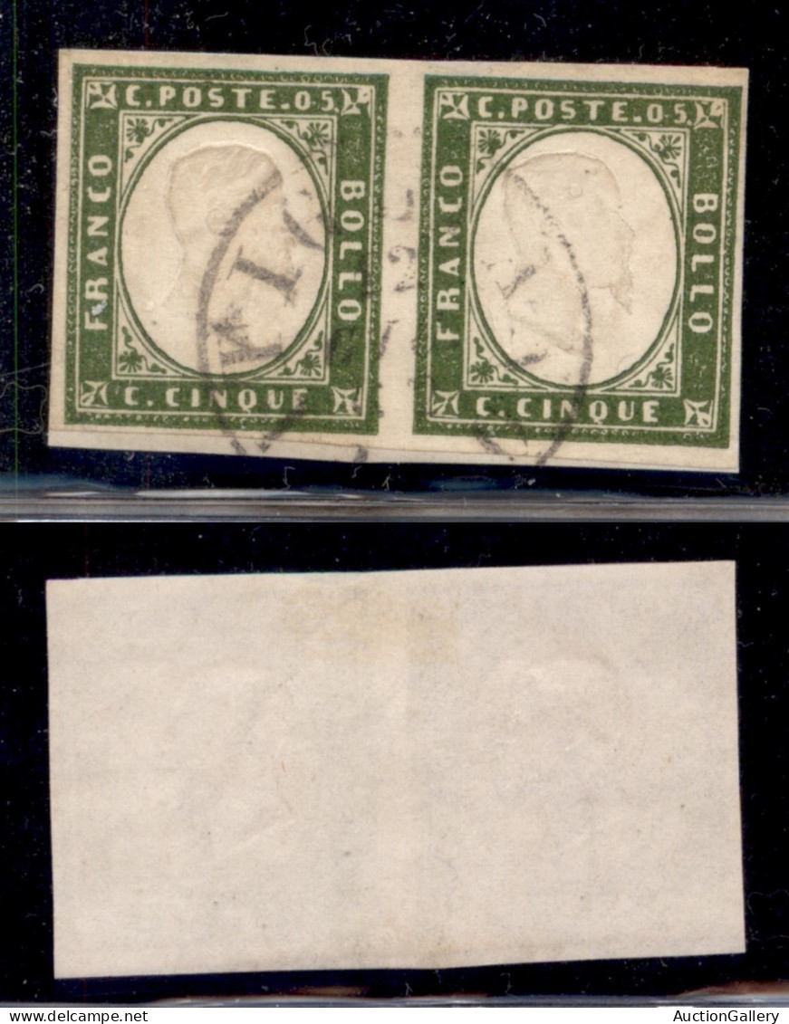 Antichi Stati Italiani - Sardegna - 1861 - 5 Cent (13Cc) - Coppia Usata A Pitigliano (12.2.62) Su Frammento - Sonstige & Ohne Zuordnung