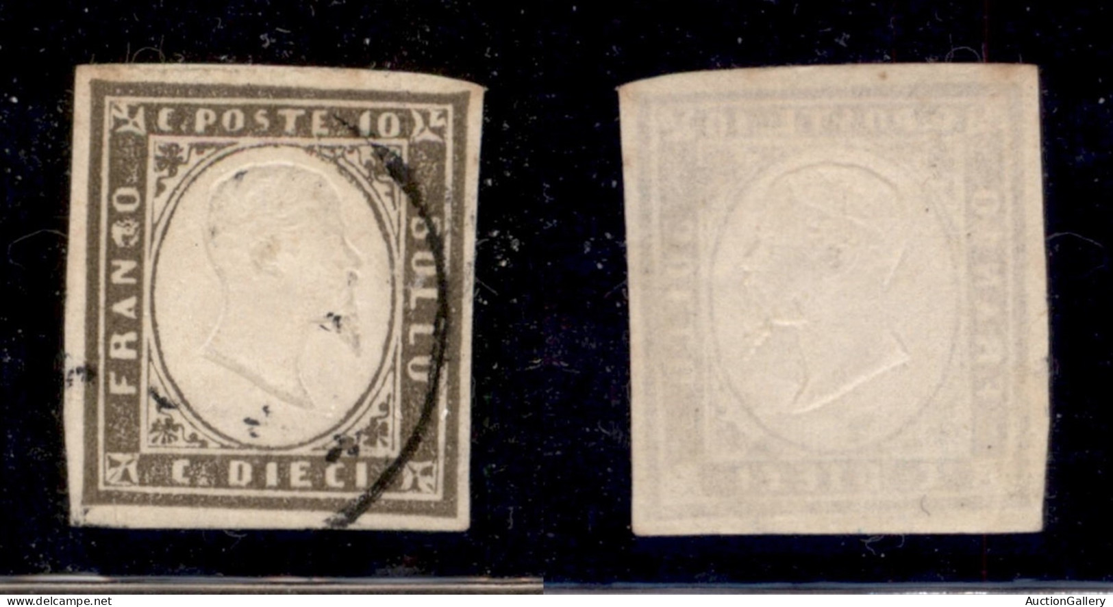 Antichi Stati Italiani - Sardegna - 1861 - 10 Cent (14Ca - Grigio Oliva Scuro) Usato (200) - Sonstige & Ohne Zuordnung