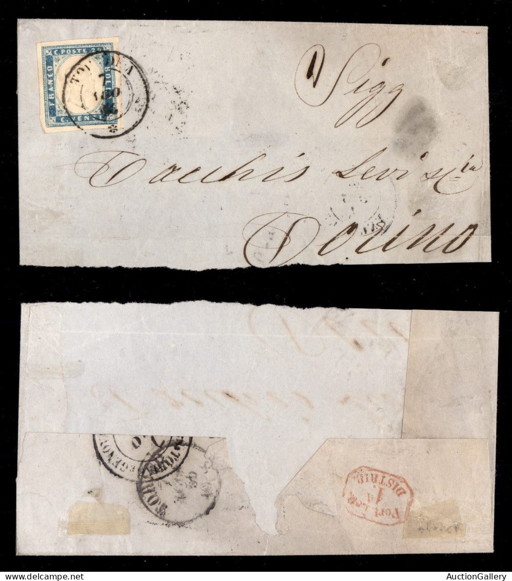 Antichi Stati Italiani - Sardegna - 20 Cent (15) Su Parte Di Lettera Da Tortona A Torino Del 7.8.56 - Other & Unclassified