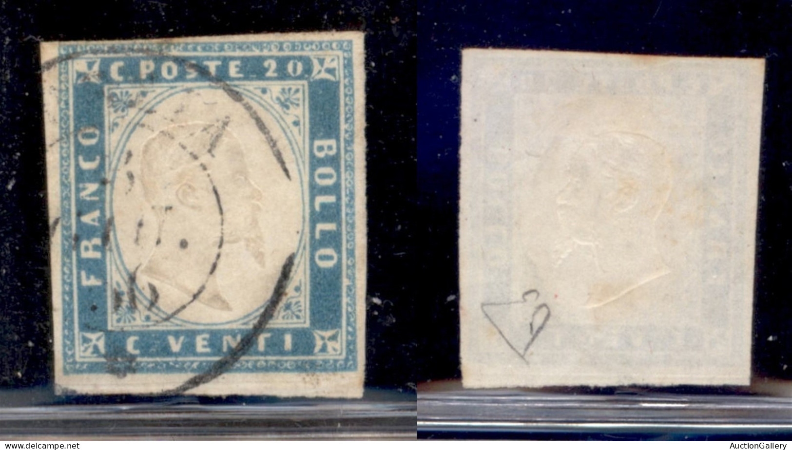 Antichi Stati Italiani - Sardegna - 1855 - 20 Cent (15f - Celeste) Usato - Diena (325) - Otros & Sin Clasificación