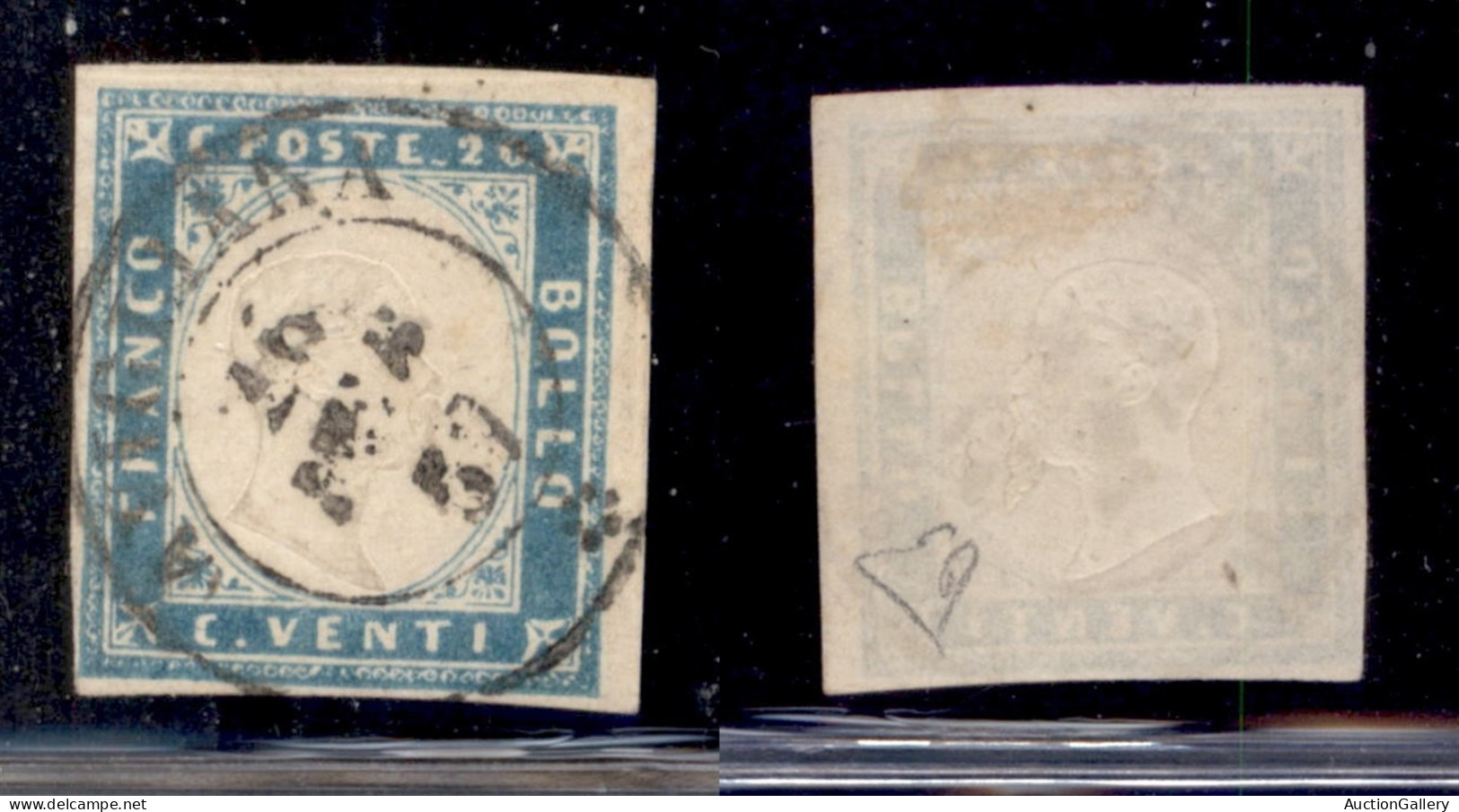 Antichi Stati Italiani - Sardegna - Avigliana (P.ti 6) - 20 Cent (15f - Celeste) Usato Il 26.2.57 - Diena - Altri & Non Classificati