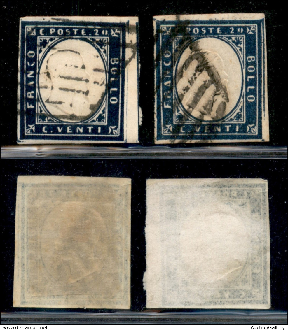 Antichi Stati Italiani - Sardegna - 1862 - 20 Cent (15E - Indaco) - Due Usati Con Annulli A Griglia - Andere & Zonder Classificatie