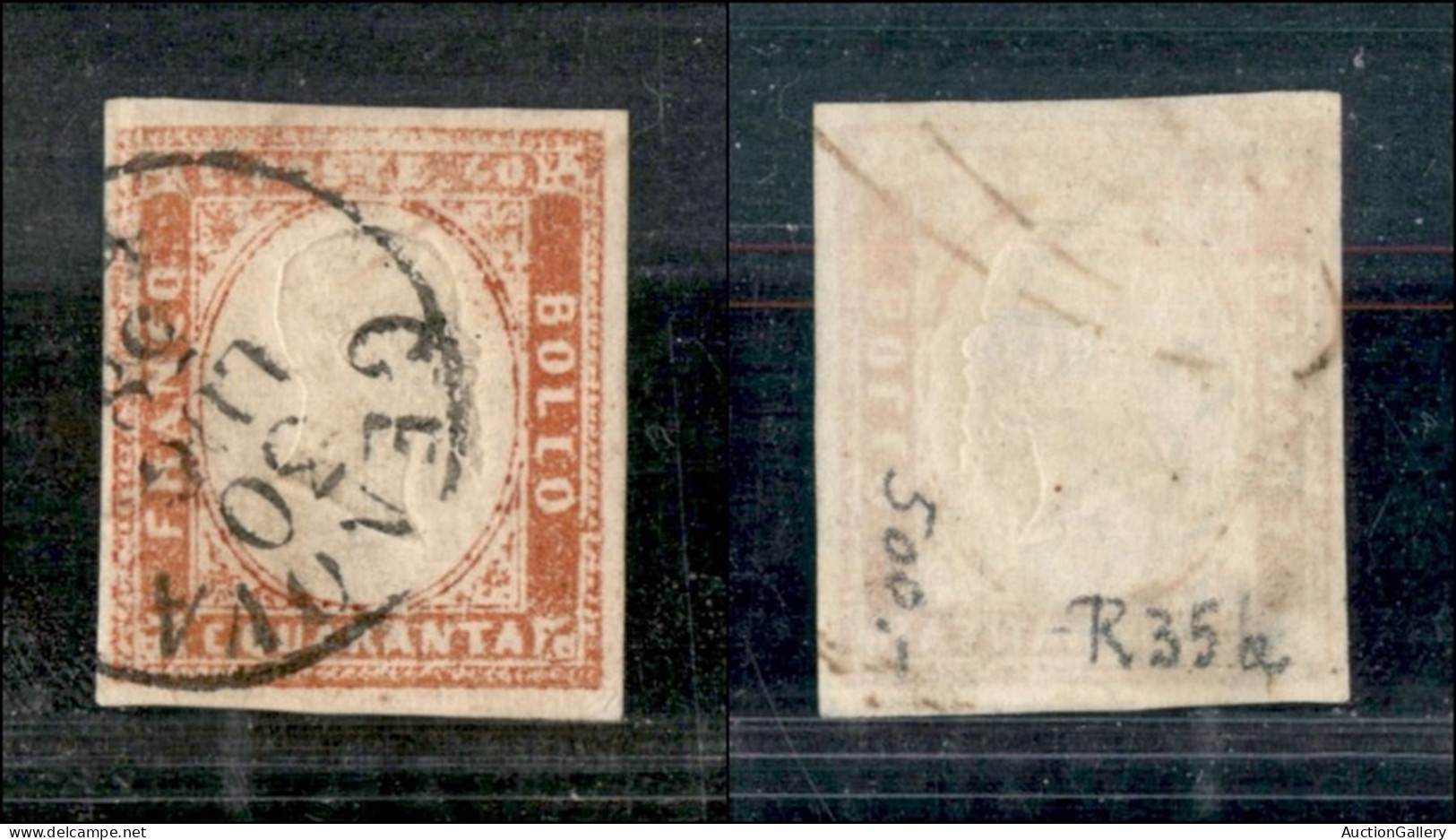 Antichi Stati Italiani - Sardegna - 1858 - 40 Cent (16Ab - Vermiglio Arancio) Usato A Genova (200) - Andere & Zonder Classificatie