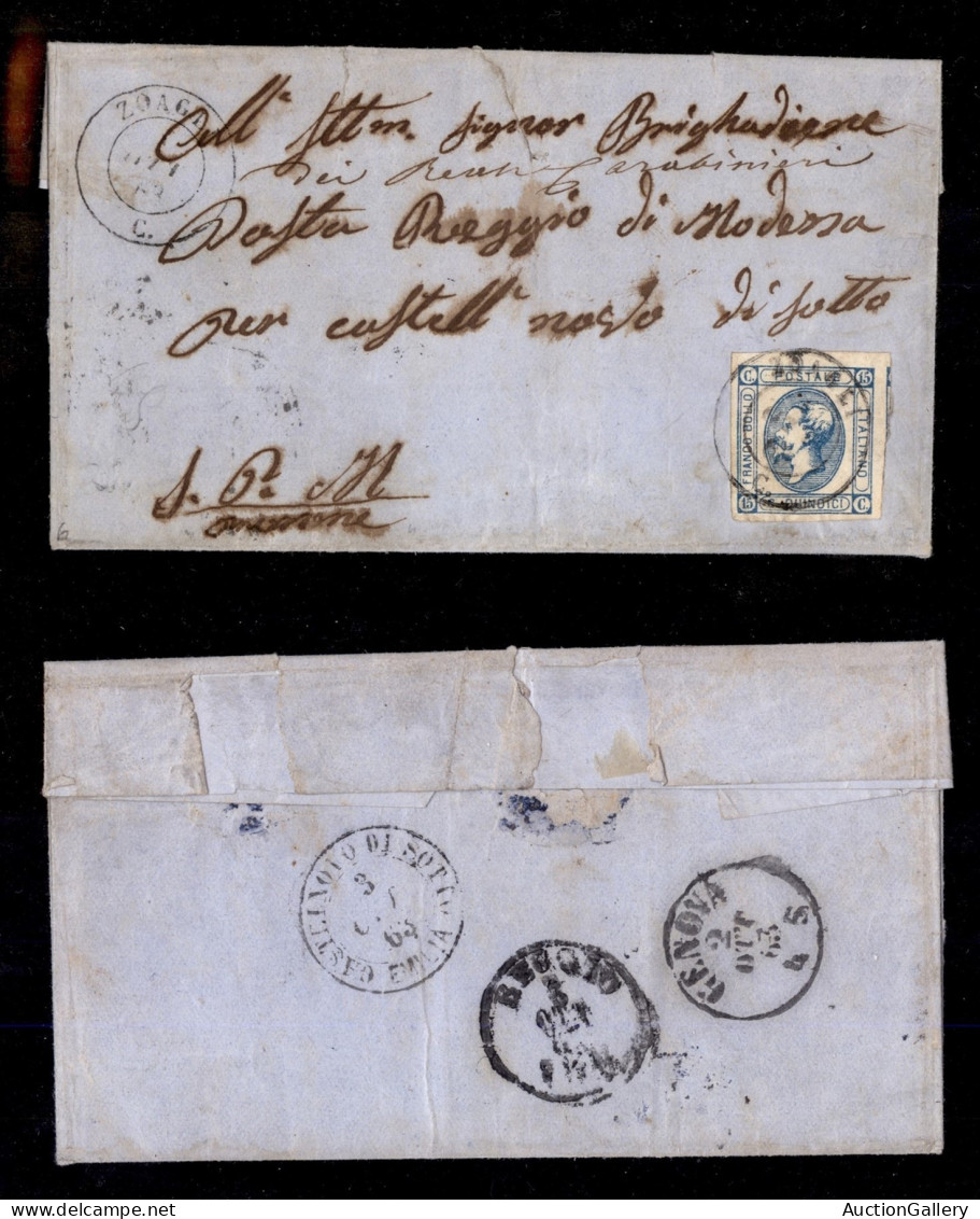 Antichi Stati Italiani - Sardegna - Zoagli (P.ti 6) - 15 Cent (13 - Regno) Su Lettera Per Castelnuovo Di Sotto - Sonstige & Ohne Zuordnung