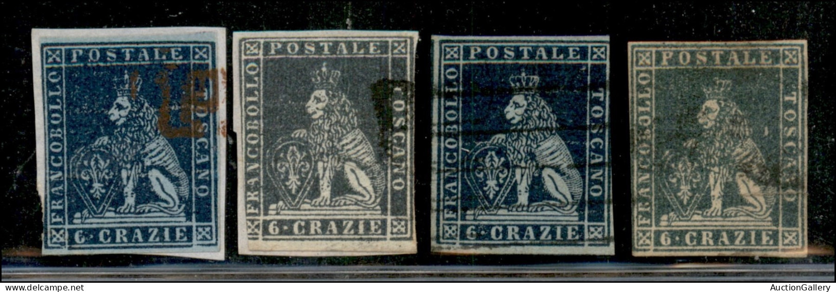 Antichi Stati Italiani - Toscana - 1851 - 6 Crazie (7/7c) - Quattro Usati - Colori Diversi - Margini Corti - Sonstige & Ohne Zuordnung