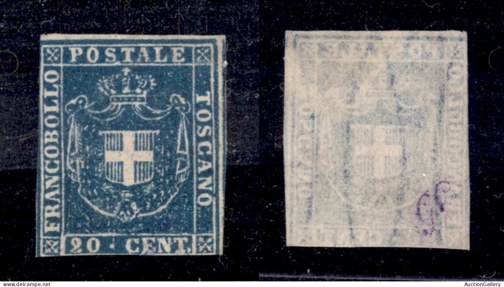 Antichi Stati Italiani - Toscana - 1860 - 20 Cent (20) - Senza Gomma - Corto Su Due Lati - Cert. AG (7.000 Senza Gomma) - Otros & Sin Clasificación