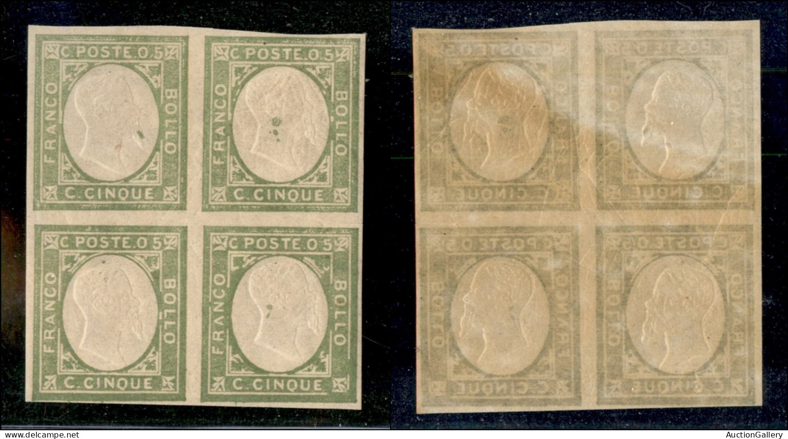 Regno - 1861 - Province Napoletane - Non Emessi - 5 Cent (1 - Verde Oliva) In Quartina - Gomma Integra (240+) - Other & Unclassified