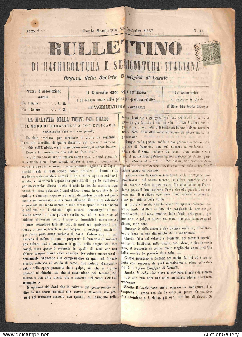 Regno - Vittorio Emanuele II - Giornale "Bollettino Della Bachicolutira E Sericoltura Italiana" Del 28 Sett. 1867 Affran - Autres & Non Classés