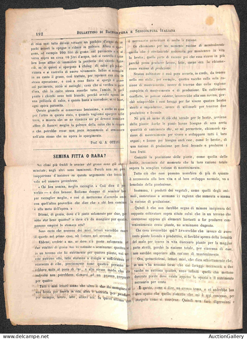 Regno - Vittorio Emanuele II - Giornale "Bollettino Della Bachicolutira E Sericoltura Italiana" Del 28 Sett. 1867 Affran - Sonstige & Ohne Zuordnung