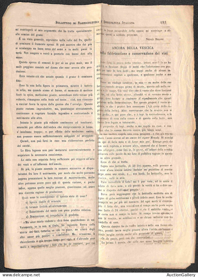 Regno - Vittorio Emanuele II - Giornale "Bollettino Della Bachicolutira E Sericoltura Italiana" Del 28 Sett. 1867 Affran - Other & Unclassified