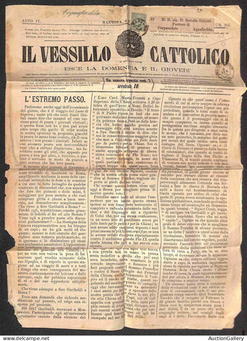 Regno - Vittorio Emanuele II - Giornale "Il Vessillo Cattolico" Affrancato Con 1 Cent (14) Da Mantova 4 Feb. 75 In Arriv - Sonstige & Ohne Zuordnung
