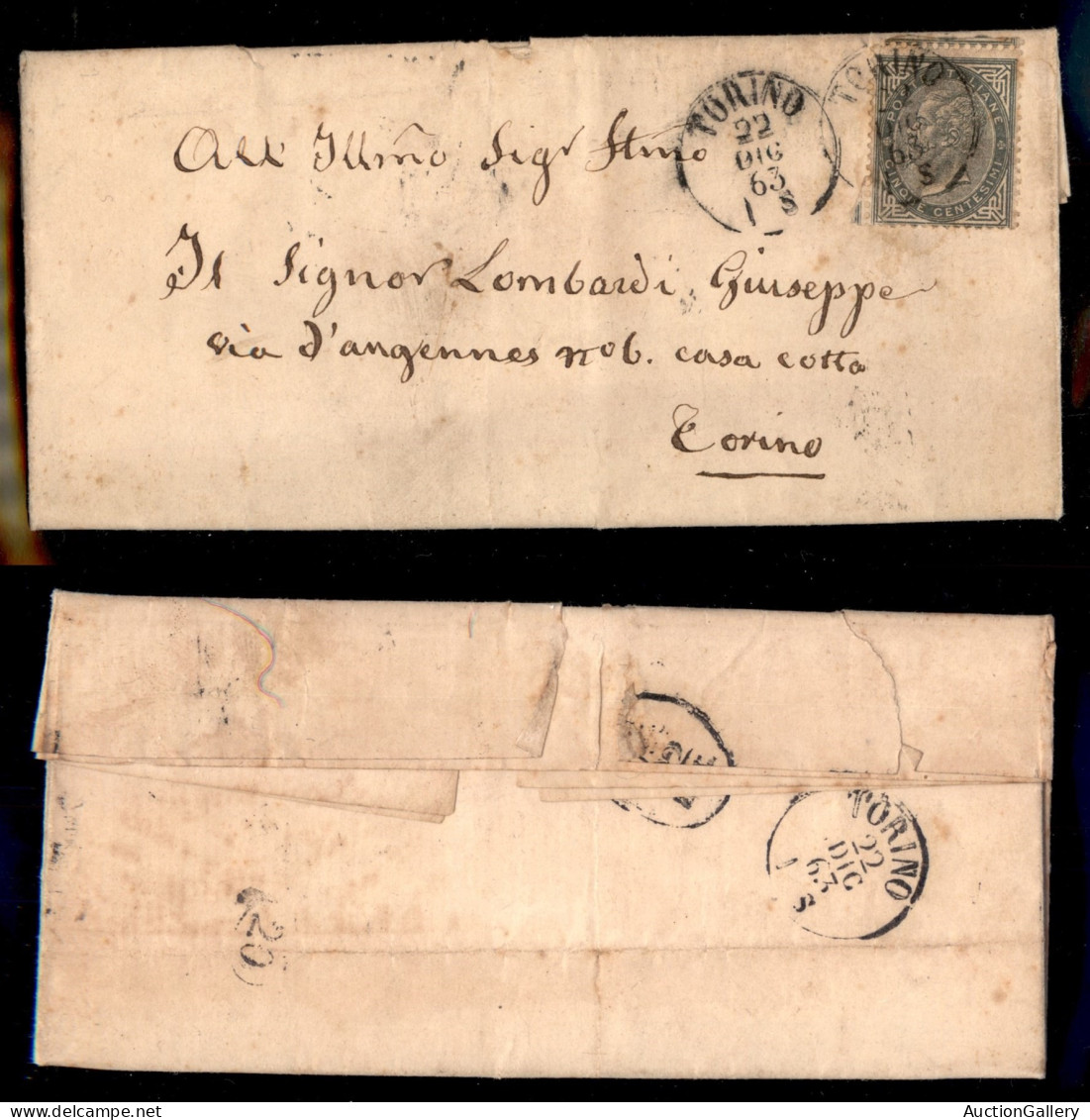 Regno - Vittorio Emanuele II - Torino 22 Dicembre 1863 - 5 Cent (L16) Isolato Su Letterina Per Città - Altri & Non Classificati