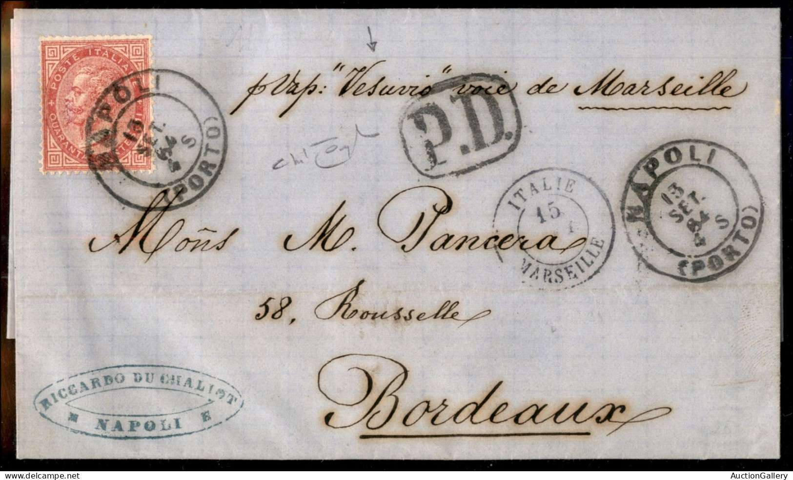 Regno - Vittorio Emanuele II - Lettera Da Napoli Porto 13.9.64 Per La Francia Con 40 Cent (L20) Bene Dentellato - Ex Col - Other & Unclassified