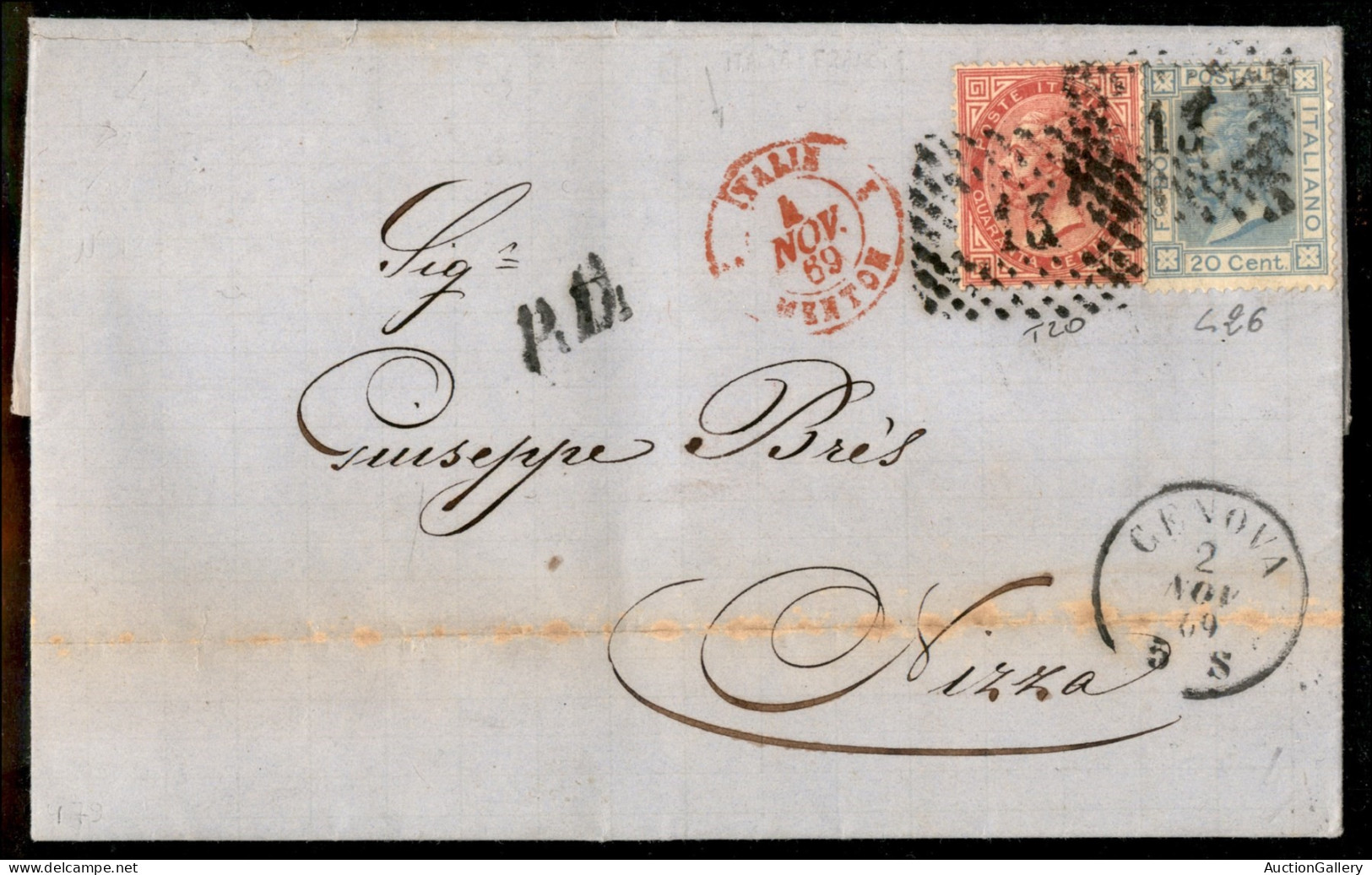 Regno - Vittorio Emanuele II - Lettera Per La Francia Affrancata 40 Cent + 20 Cent Tir. Di Londra (20 + L26) - Da Genova - Other & Unclassified