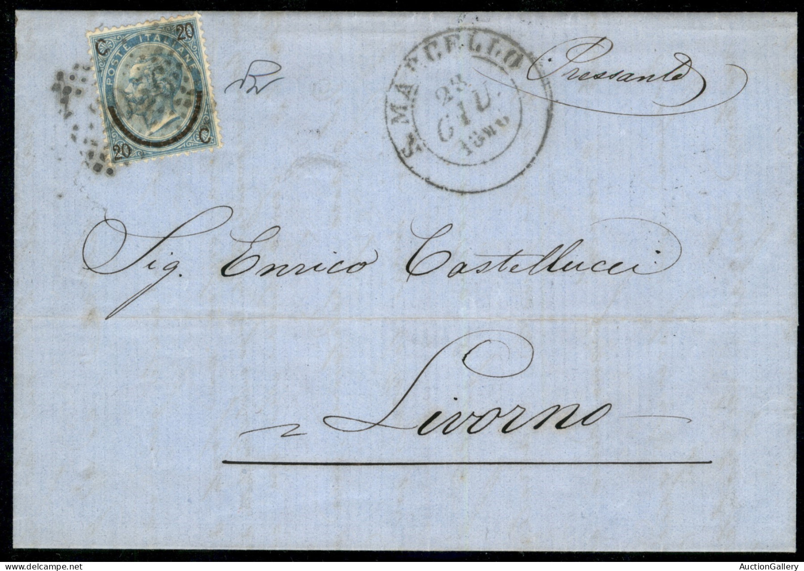 Regno - Vittorio Emanuele II - Lettera Con 20/15 Cent I Tipo (23) Con Annullo Numerale 2056 Da S. Marcello 28 Giu. 66 A  - Other & Unclassified