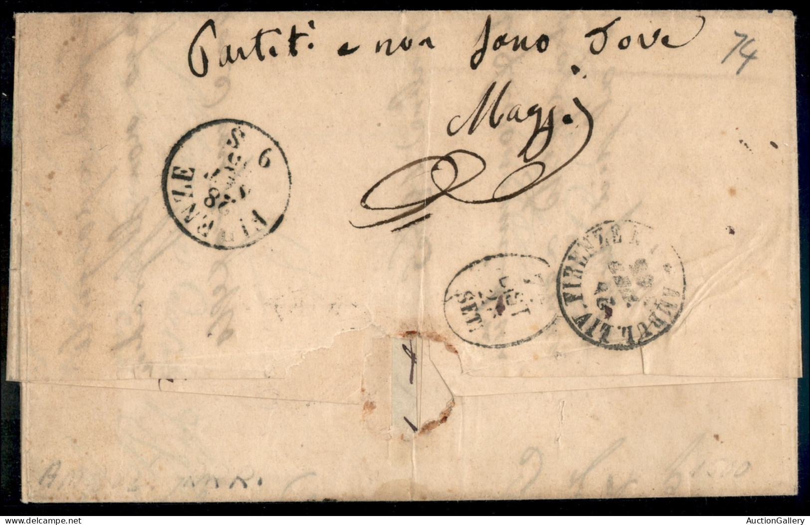 Regno - Vittorio Emanuele II - Lettera Per Firenze Con 20 Cent Su 15 (23) Annullato A Bollo Sardo-italiano Carnaiola (Um - Other & Unclassified