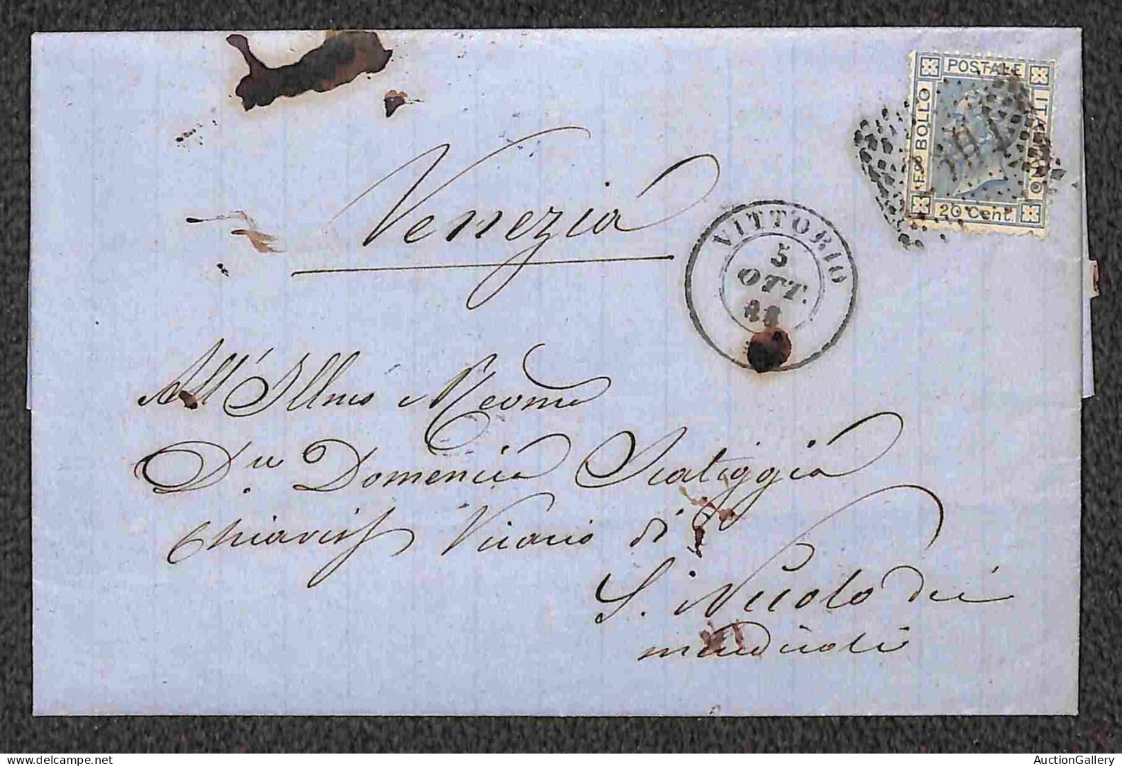 Regno - Vittorio Emanuele II - 1867/1869 - 20 Cent (26) - Tre Lettere D'archivio Da Vittorio A Venezia (un 20 Cent Ritag - Other & Unclassified